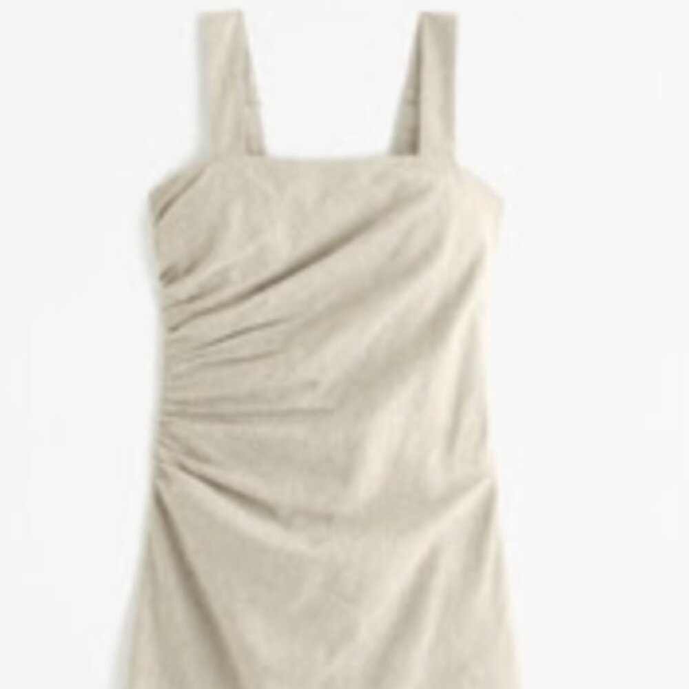 XS Tall - Abercrombie & Fitch - Women's Linen-Blend Ruched Squareneck Mini Dress